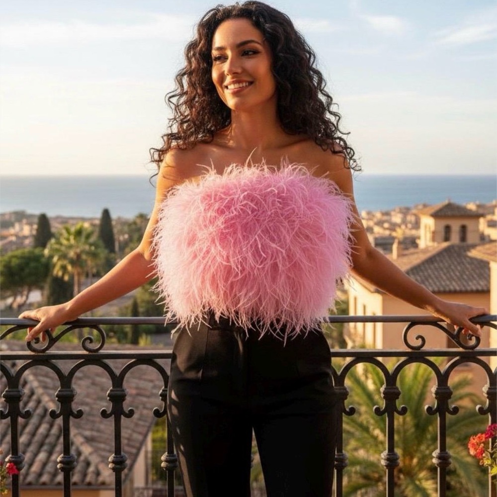 Pink Ostrich Feather Tube Top - NWT